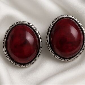 Hypoallergenic Silver-Tone Burgundy Earrings — Elegant Luxury Women's Jewelry